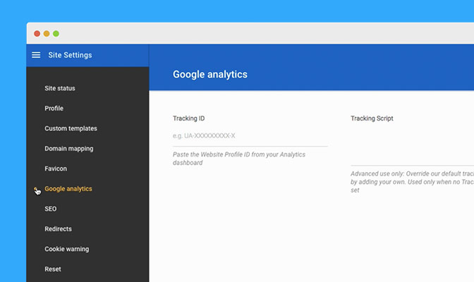 Highlight the Google Analytics page within the editor and encourage users to update these settings to help track their customers.